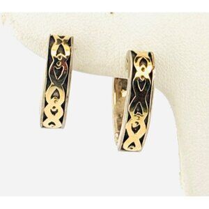 Estate Sterling Silver 925 & 18K Gold Hoop Earrings Heart Pattern 5mm Wide